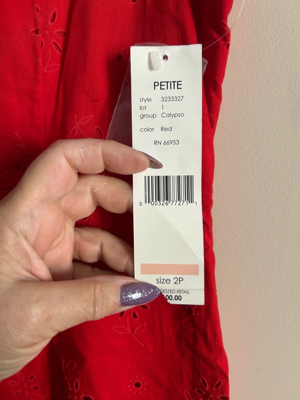 Sleeveless Red Eyelet Button-Front Midi Dress with Collar - Picture 4 of 4